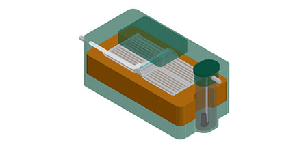 Dessin isométrique du bu système septique biofiltre Ecoflo.