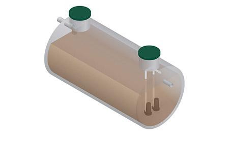 Isometric drawing of a Rewatec wastewater flow equalization tank.