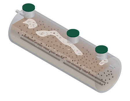 Isometric drawing of a Rewatec moving bed biofilm reactor.