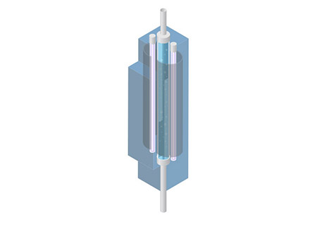 Dessin isométrique du système de désinfection UV autonettoyant Rewatec.