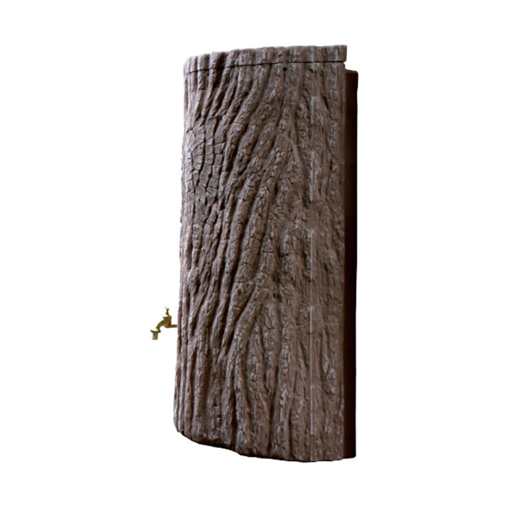 Arvès tree bark rain barrel with brass spigot.