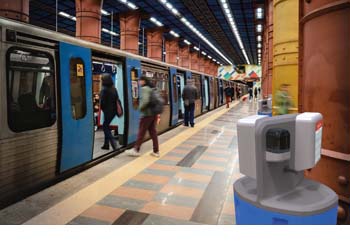 Lavamanos Duplo Rewatec instalado en una estación de metro