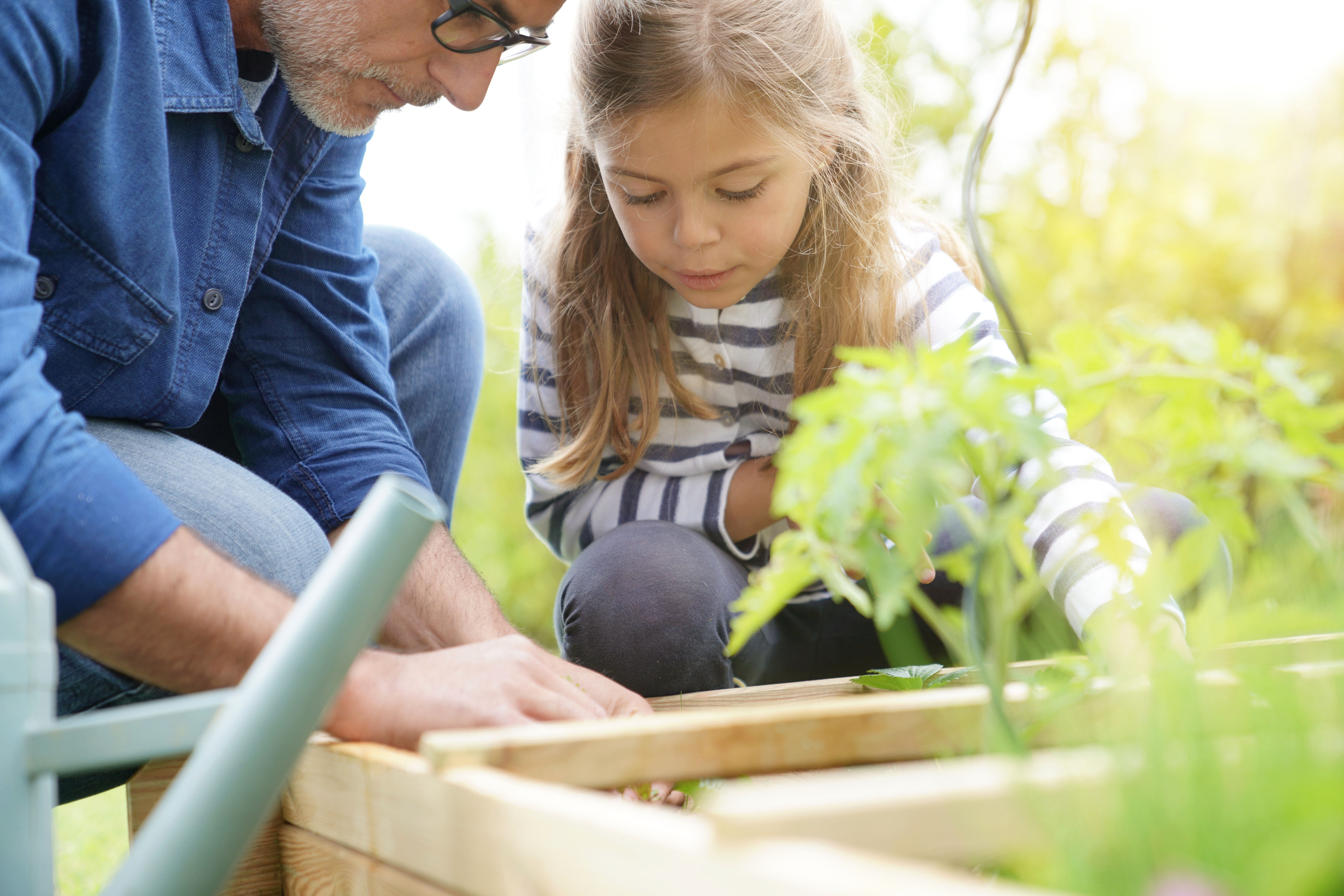 Un homme et une enfant dans le jardin