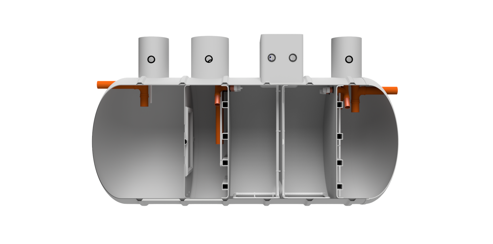 Side section cutaway view of a Rewatec SAF sewage treatment plant 