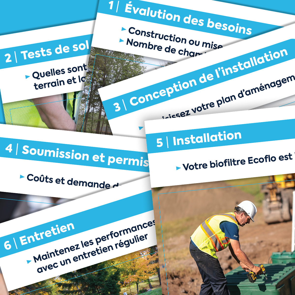 Étapes d'un projet d'installation septique mélangées.