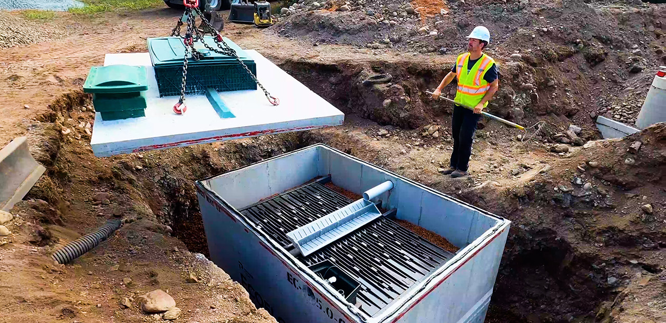 Concrete Ecoflo compact biofilter installation.