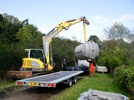 Replacement of a non-compliant domestic septic tank in the UK.