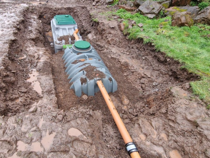 Septic tank connected to the Ecoflo compact biofilter in the UK.