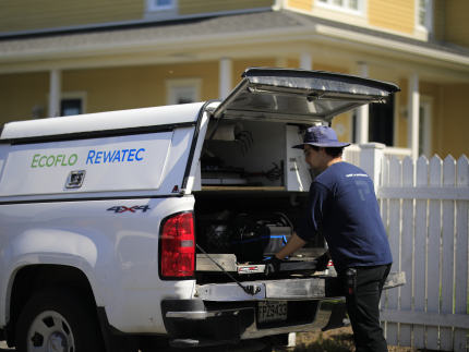 Premier Tech's initial site evaluation before a septic installation begins.