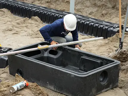 Septic system distribution box installation.
