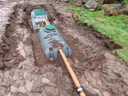 Septic tank connected to the Ecoflo compact biofilter in the UK.