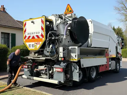 Technicien Eparco vidant une fosse toutes eaux.