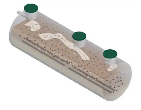 Isometric drawing of a Rewatec moving bed biofilm reactor.