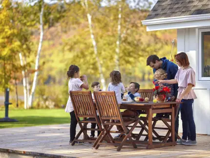 Family having dinner on their patio.