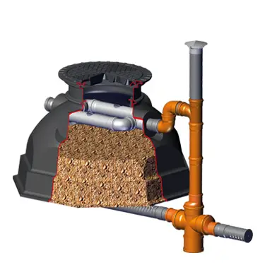 Versickerungsmodul mit Biofilter für den flachen Einbau.
