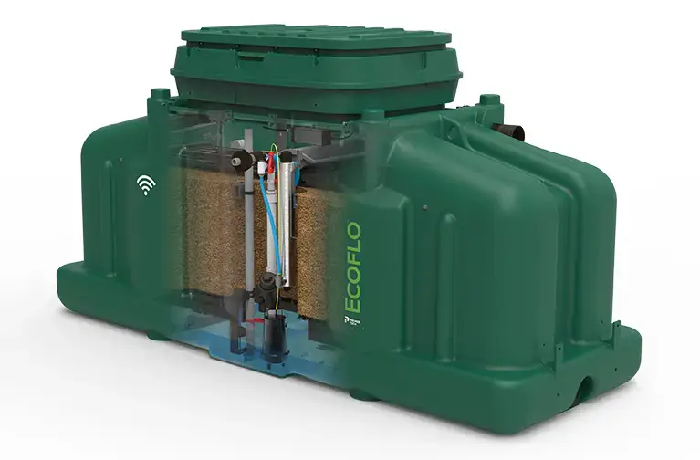 Rewatec UV disinfection system integrated in the Ecoflo compact biofilter.