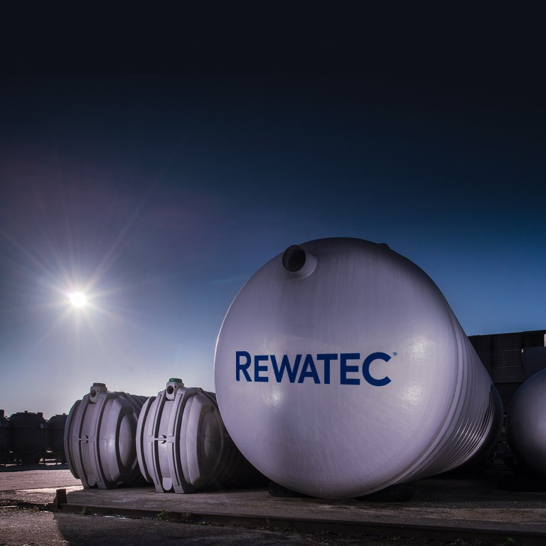 Rewatec range of sewage treatment plants in the yard at Premier Tech