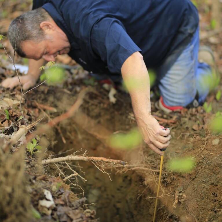 Trial hole test for a septic installation in the UK.