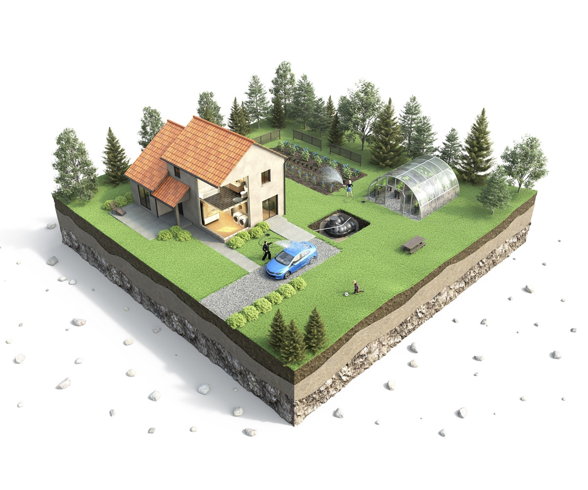 Rainwater harvesting system in a uk garden
