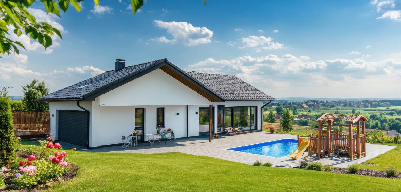 Ein Haus mit Pool in Deutschland.