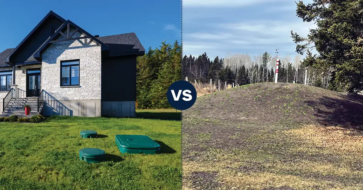 Image comparant une installations septique Ecoflo à un filtre à sable hors-sol