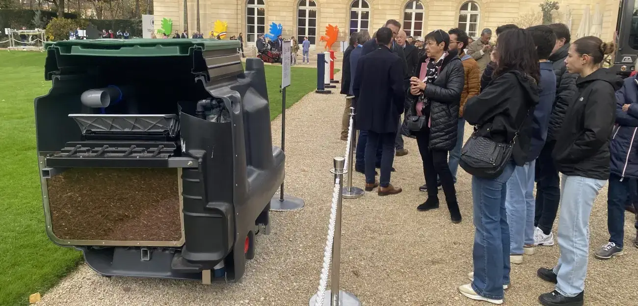 Le filtre Eparco compact aux écorces de pin maritime, exposé au Fabriqué en France 2025.