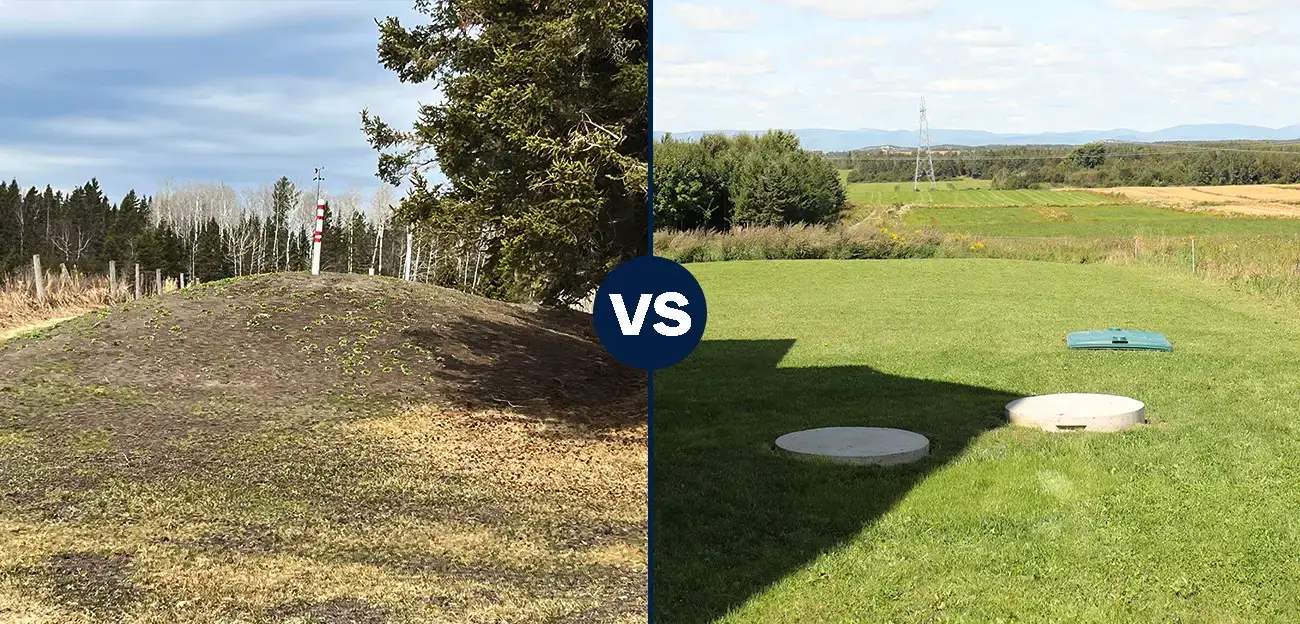 Side by side comparison of a sand mound versus the Ecoflo compact biofilter.