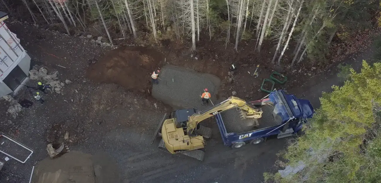 Compact septic drain field installation.