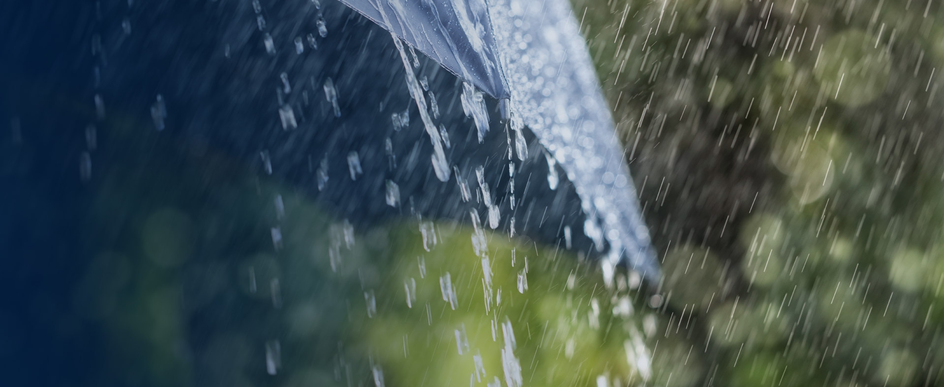 Rainwater falling on an umbrella.