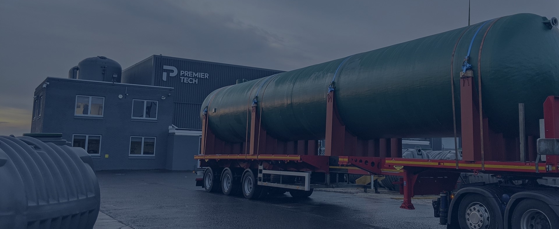 Rewatec GRP above ground liquid storage tank at a Premier Tech depot.