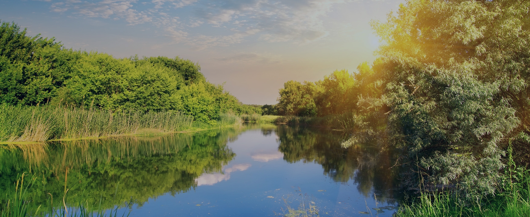 Eine Flusslandschaft mit blauem Schleier