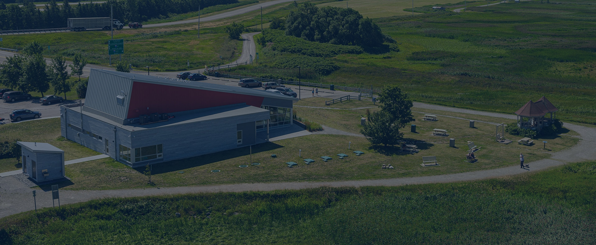 Wastewater treatment system installed at a roadside rest area in Québec. 