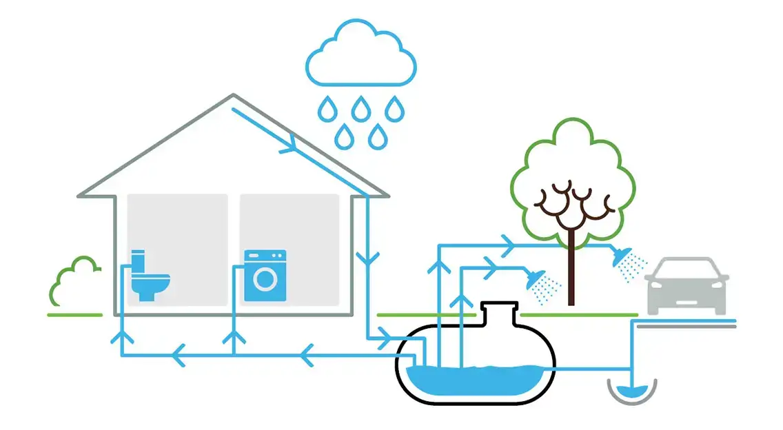 Illustration showing what harvested rainwater can be used for