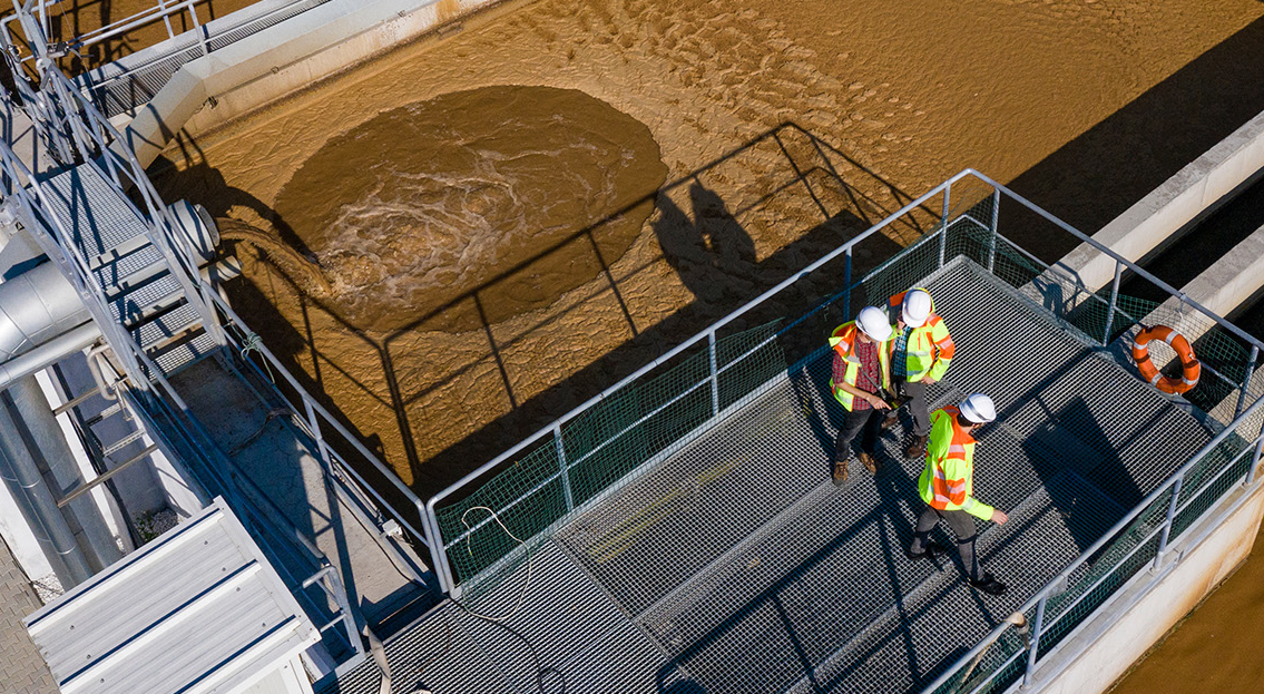 Premier Tech Water and Environment technicians managing a municipal wastewater treatment plant in India.