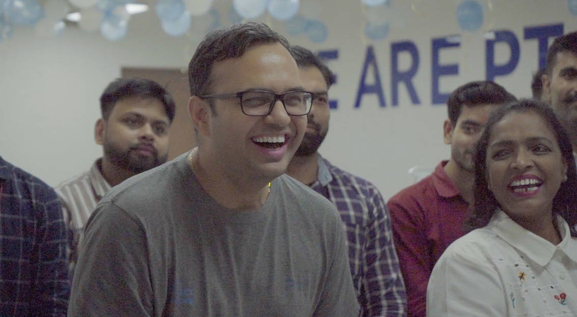 Premier Tech Water and Environment team members celebrating at the corporate office in Noida, India.