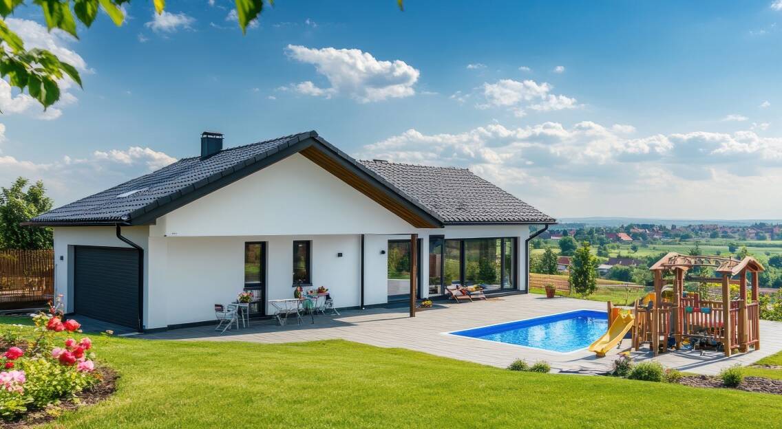 Ein Haus mit Pool in Deutschland.