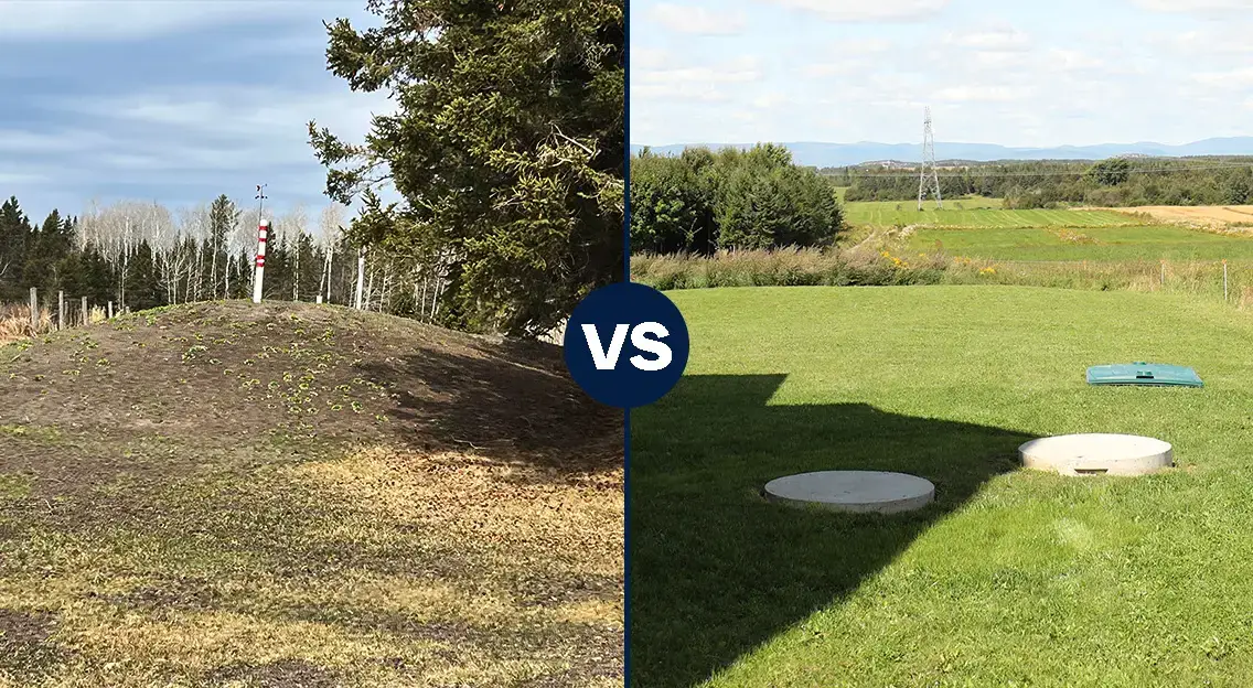 Side by side comparison of a sand mound versus the Ecoflo compact biofilter.