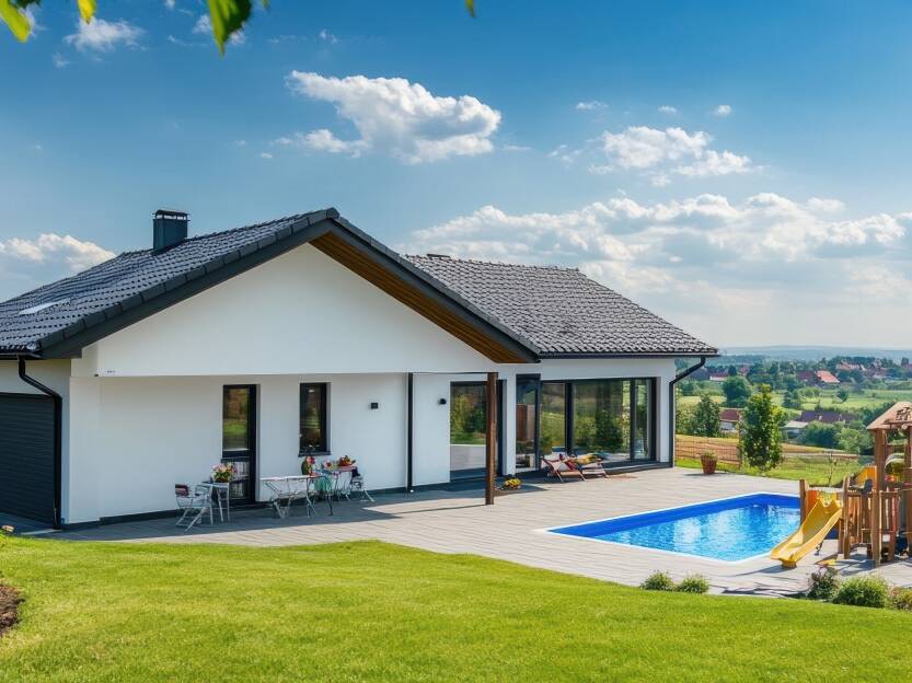 Ein Haus mit Pool in Deutschland.
