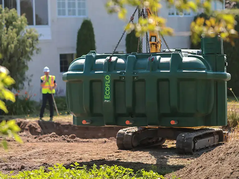 Installation of the polyethylene Ecoflo compact biofilter.