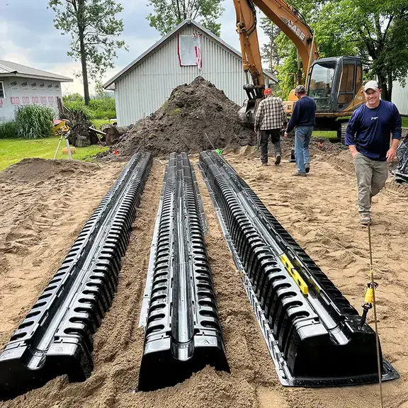 Premier Tech Water and Environment engineers helping with the installation of the Ecoflo linear biofilter in Ontario.
