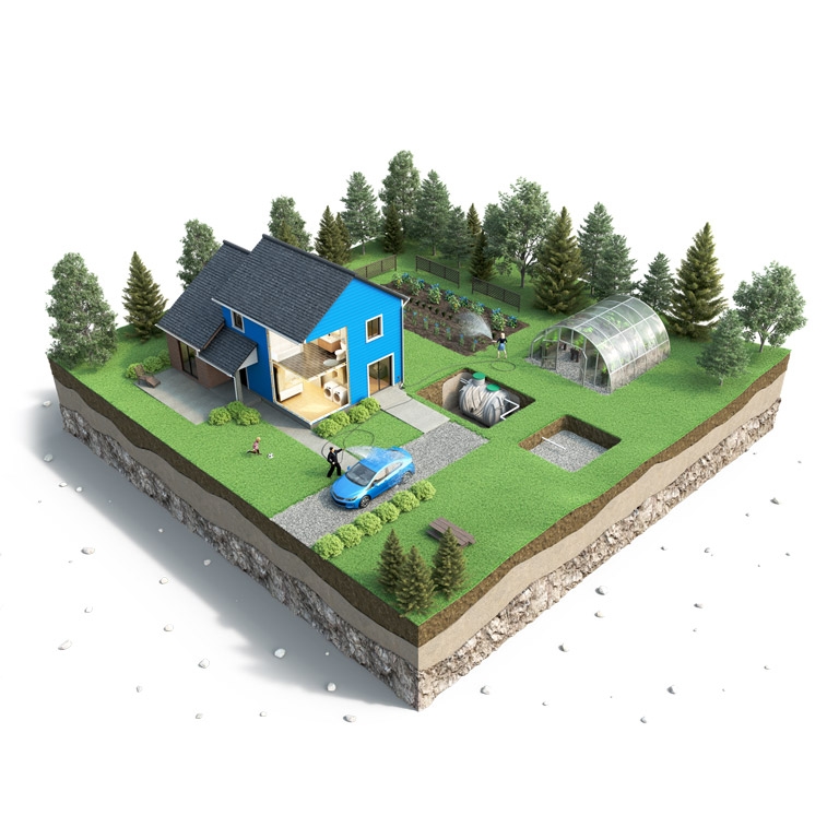 House with rainwater harvester