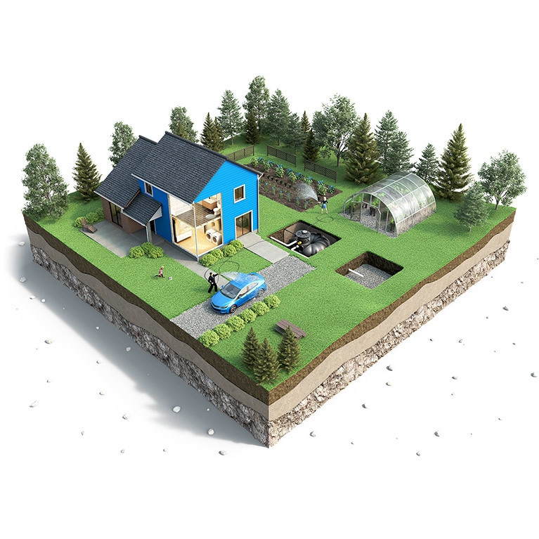 House with rainwater harvester