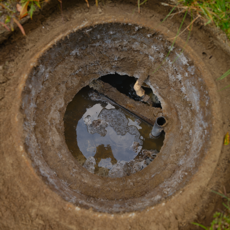 Inside a septic system that failed inspection before a home purchase.