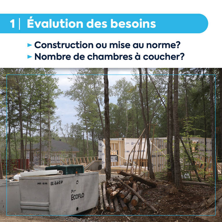 Biofiltre Ecoflo devant une construction de maison.