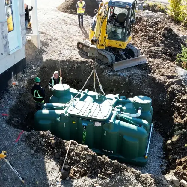 Ecoflo compact biofilter installation on a small lot.
