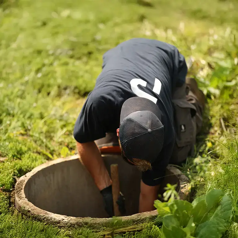 Premier Tech technician repairing a septic tank in the UK.
