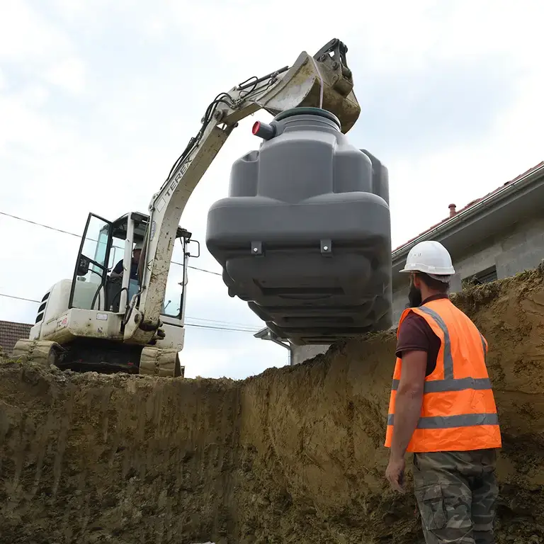 Off-mains drainage system installation in the UK.