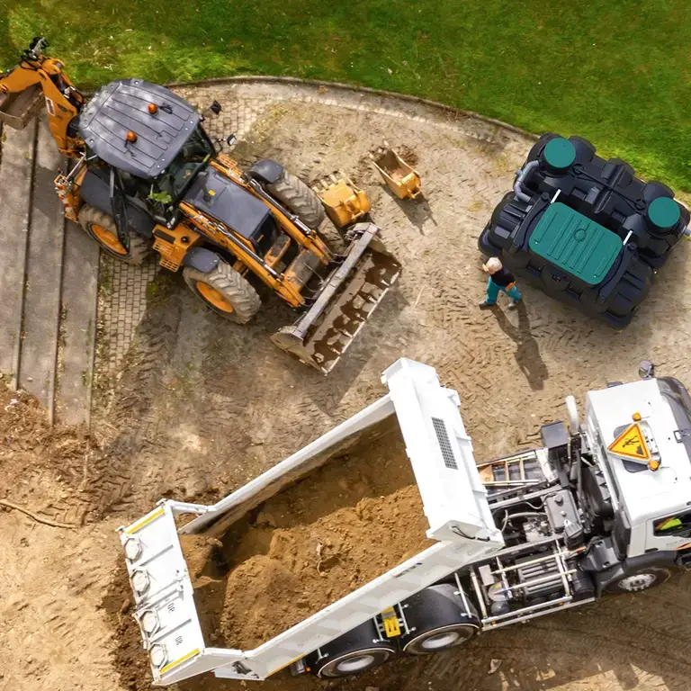 Installation d'un système d'assainissement non collectif Eparco en France.