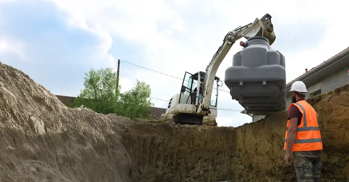 Off-mains drainage system installation in the UK.
