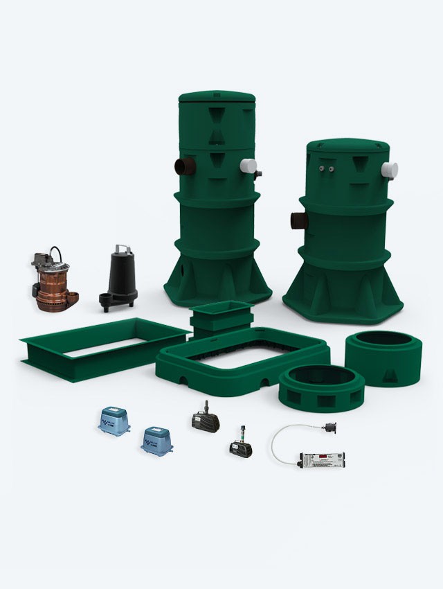 Spare parts for Ecoflo and Bionest septic systems.